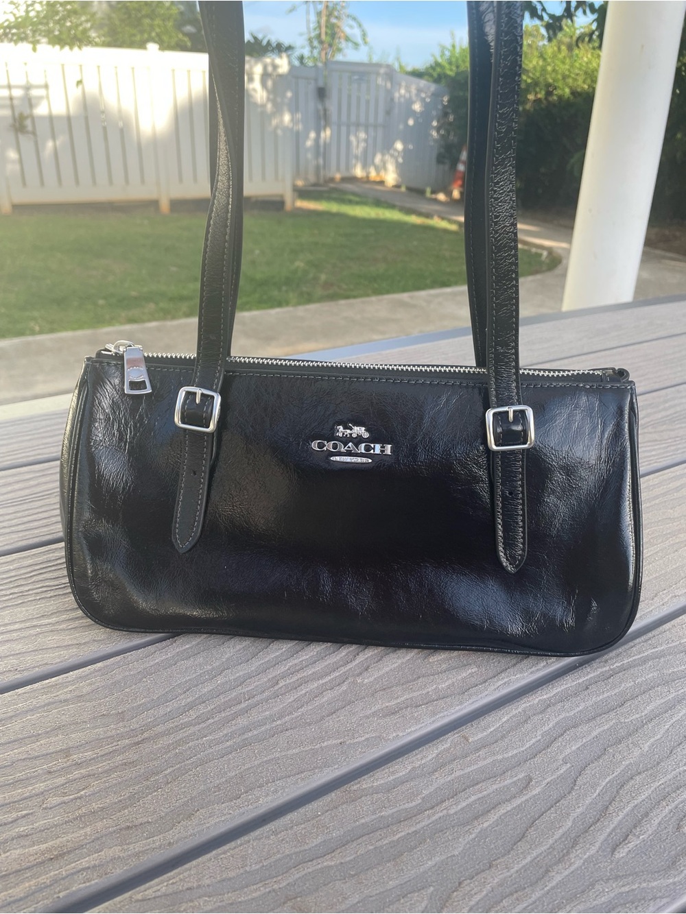 Coach Asher Black Leather Shoulder Bag with Silver Hardware